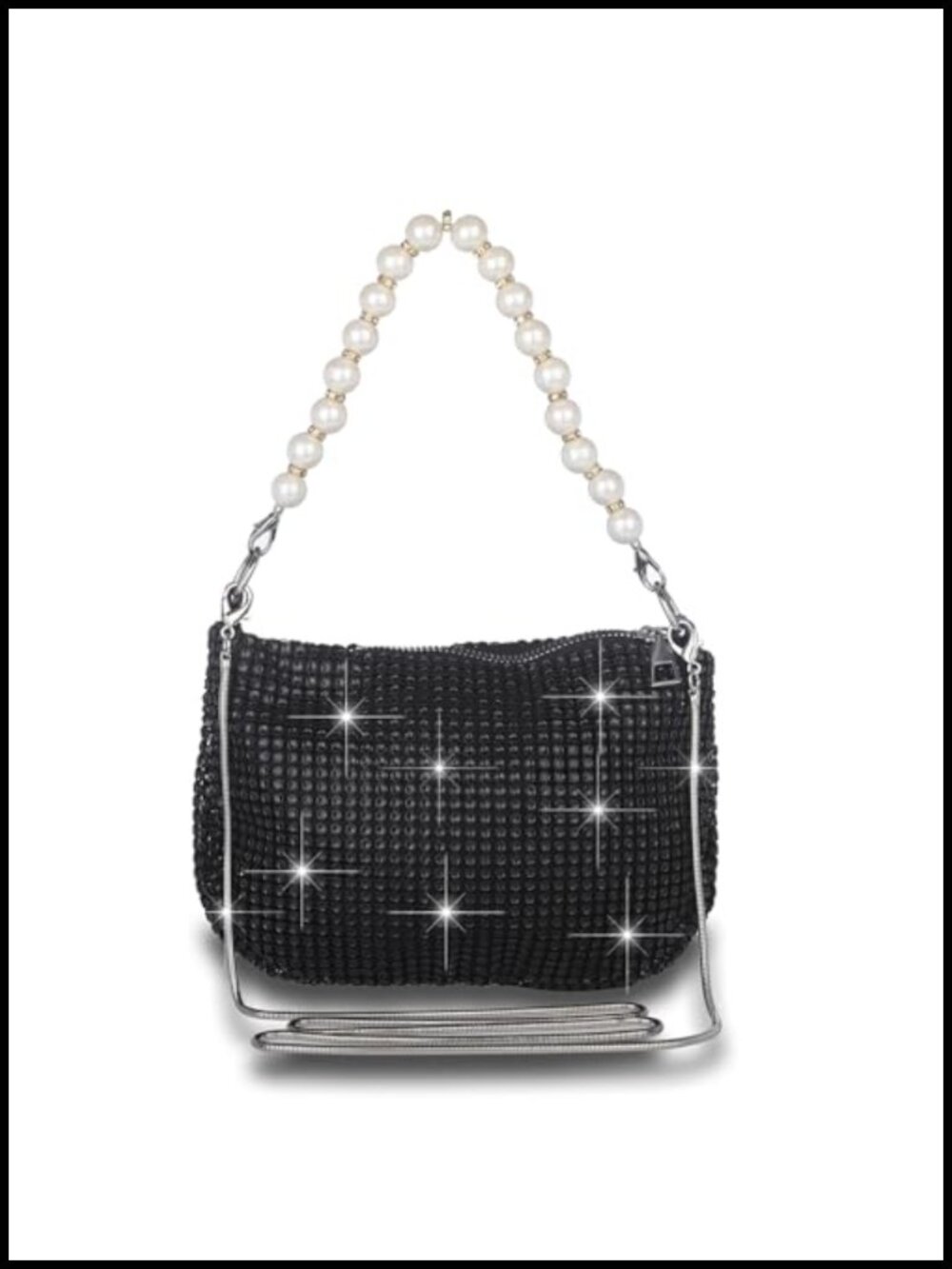 Evening Bucket Purse with Rhinestones & Pearls Crossbody Shoulder Bag Clutch